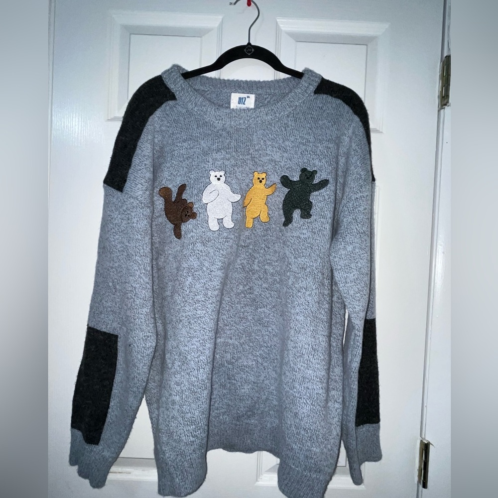 UTZ Cartoon Embroidered Color block Bear Sweater